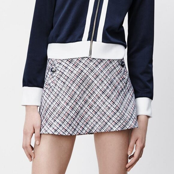 NEW Zara Tweed Textured Weave Nautical Anchor Button High Waist Mini Skirt S - Picture 4 of 10